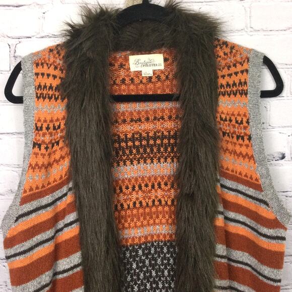 Forever 21 Boutique Women's Penny Lane Faux Fur Knit Sleeveless Open Vest Size L - Picture 2 of 10